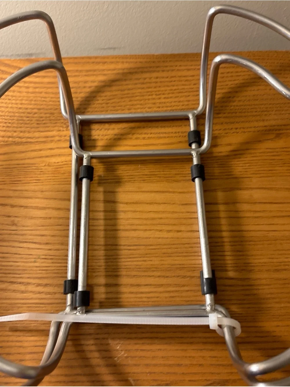 Folding Metal Stand with Wooden Grips - Silver and Light Wood